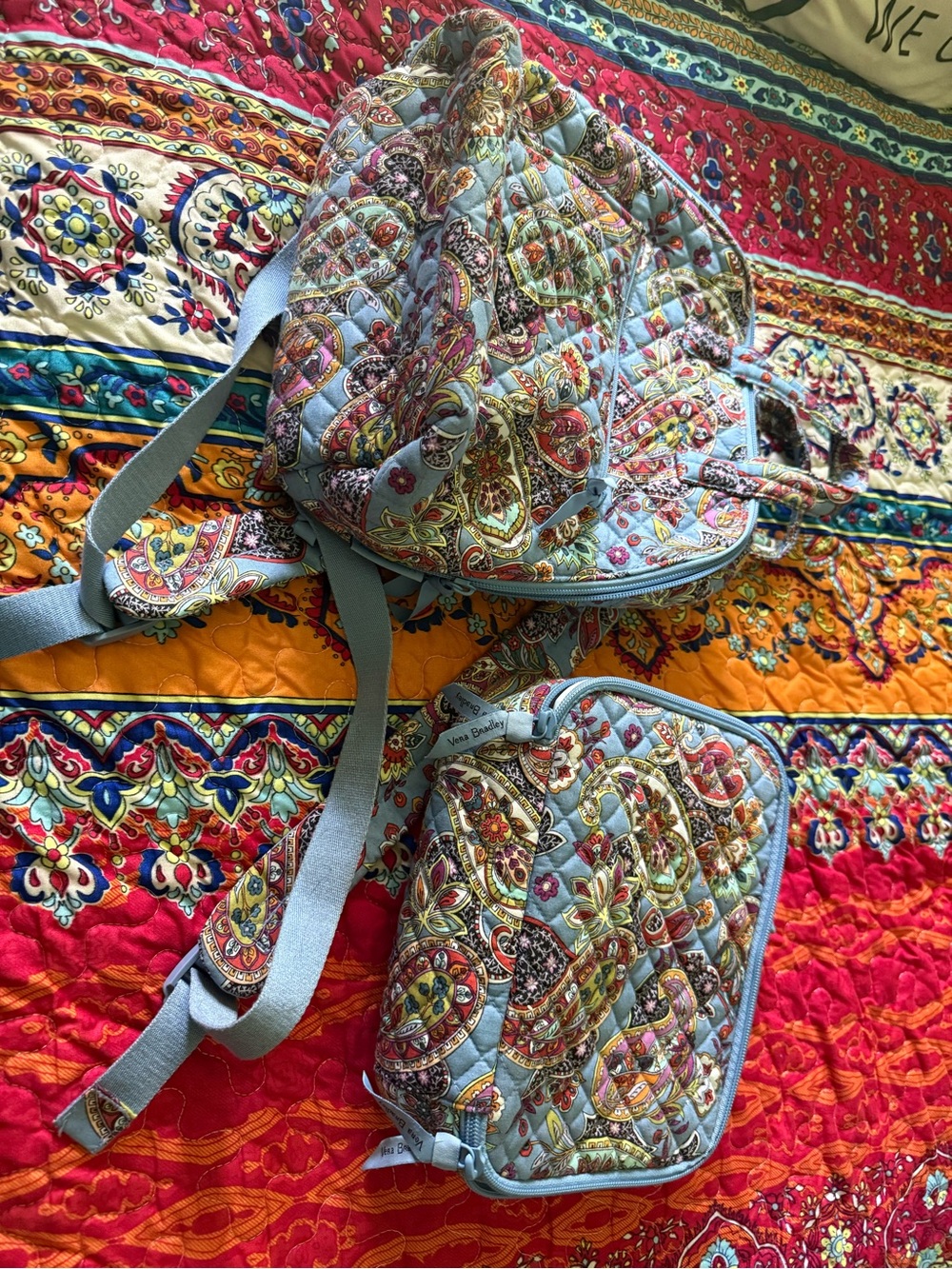 Vera Bradley Quilted Paisley Light Blue mini Backpack & lunch bag Set